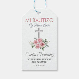 Cute Baptism och första födelsedag i Rosa ros Presentetikett