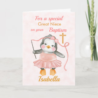Cute Baptism Penguin Ballerina Rosa Card Kort