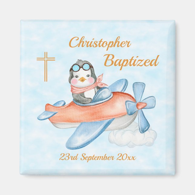 Cute Baptism Watercolor Baby Penguin-flygplan Magnet (Framsidan)