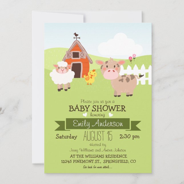Cute Barn & Boskap, Farmer Theme Baby Shower Inbjudningar (Framsida)