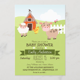 Cute Barn & Boskap, Farmer Theme Baby Shower Inbjudningar