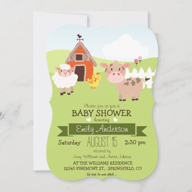 Cute Barn & Boskap Farmer Theme Baby Shower Inbjudningar (Framsida)