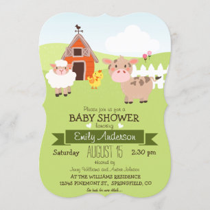 Cute Barn & Boskap Farmer Theme Baby Shower Inbjudningar
