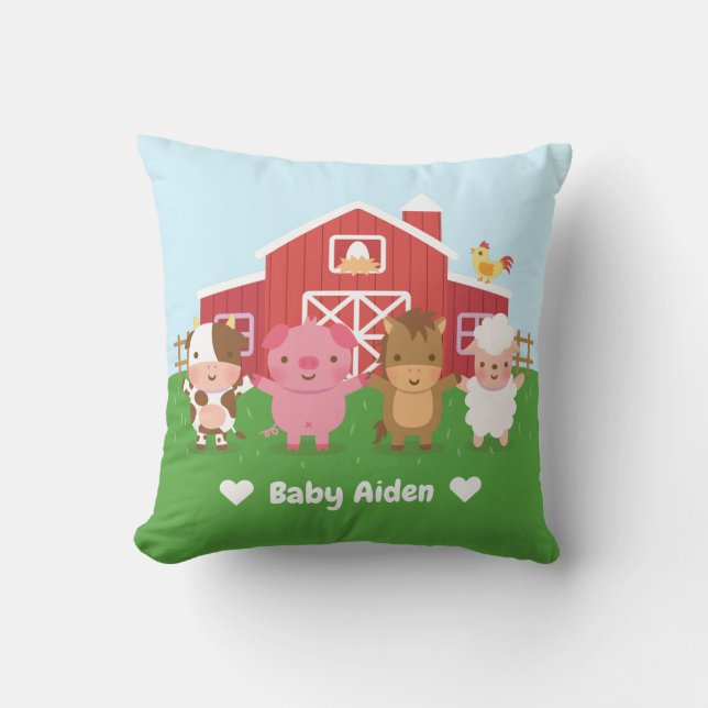 Cute Barn Boskap Kids Nursery Room Decor Kudde (Framsida)