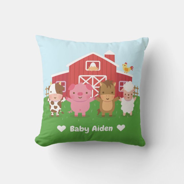 Cute Barn Boskap Kids Nursery Room Decor Kudde (Framsida)
