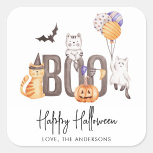 Cute Barn Cats Spöken Pumpkin Boo Fyrkantigt Klistermärke