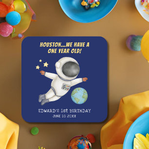 Cute Barn Födelsedagsfest Spaceman Underlägg Papper Kvadrat