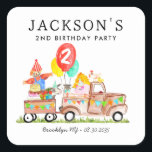 Cute Barn Party Animals Lastbil Kids Farm Birthday Fyrkantigt Klistermärke<br><div class="desc">Cute Watercolor Barnyard Animals Party Lastbil Kids Balloon Farm Birthday Favor Sticker</div>