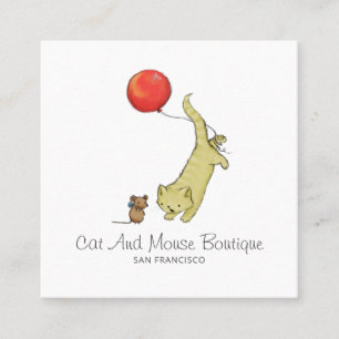 Cute Barn Retail Boutique Cat Mouse Balloon Fyrkantigt Visitkort
