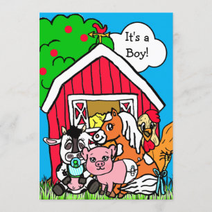 Cute Barn Yard Animals Farm ThMeed Baby Shower Inbjudningar