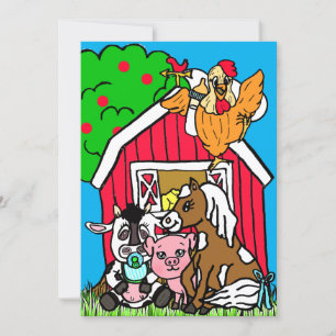 Cute Barn Yard Animals Farm ThMeed Baby Shower Inbjudningar