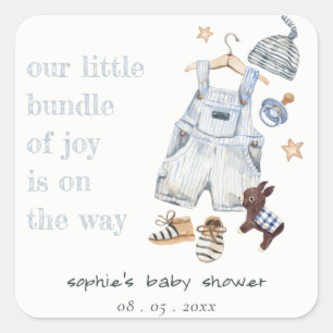 Cute Barnkläders Essentials Blue Boy Baby Shower Fyrkantigt Klistermärke