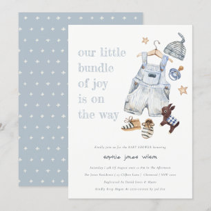 Cute Barnkläders Essentials Blue Boy Baby Shower Inbjudningar