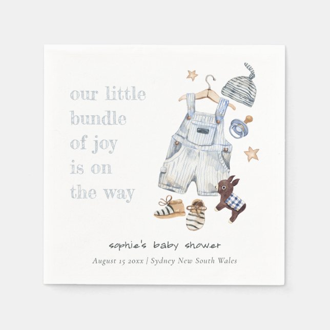 Cute Barnkläders Essentials Blue Boy Baby Shower Pappersservett (Framsidan)