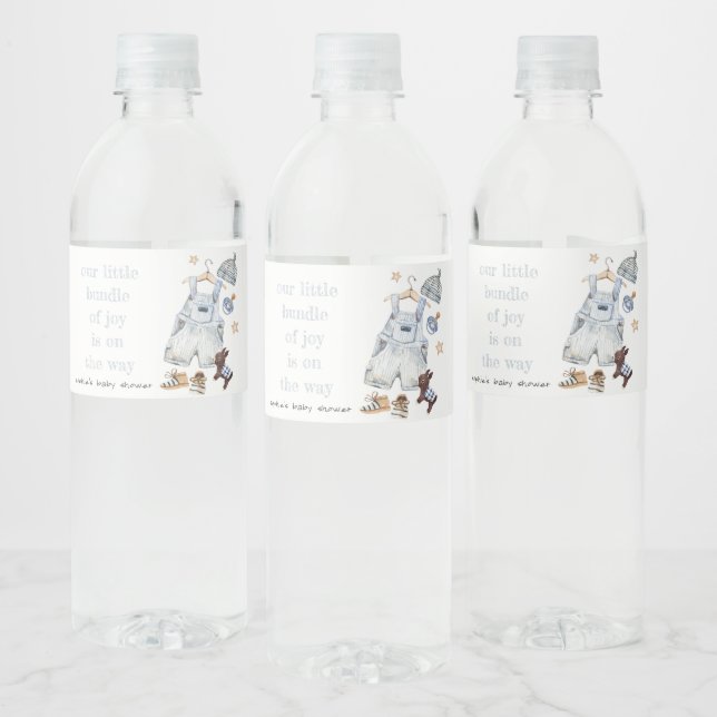 Cute Barnkläders Essentials Blue Boy Baby Shower Vattenflaskor Etikett (Flaskor)