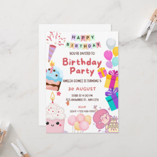 Cute Barns födelsedag-partiets inbjudan - färgfull