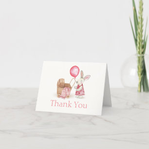 Cute Barnvagn Bunny Balloon Baby Shower Tack Kort