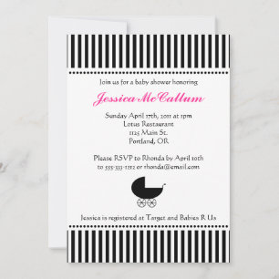Cute Barnvagn Silhouette Girl Baby Shower Inbjudningar