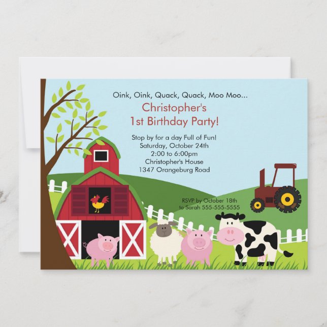 Cute Barnyard Animal Roligt Födelsedagsfest Inbjudningar (Framsida)
