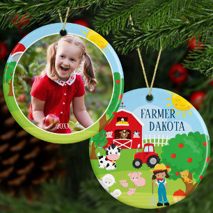Cute Barnyard Animals, Farmer Girl Photo jul Julgransprydnad Keramik