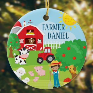 Cute Barnyard Animals, Farmer, Traktorjul Julgransprydnad Keramik