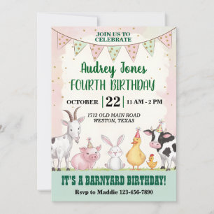 Cute Barnyard Birthday Inbjudningar