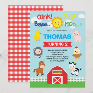 Cute Barnyard Birthday Petting Boskap Party Inbjudningar
