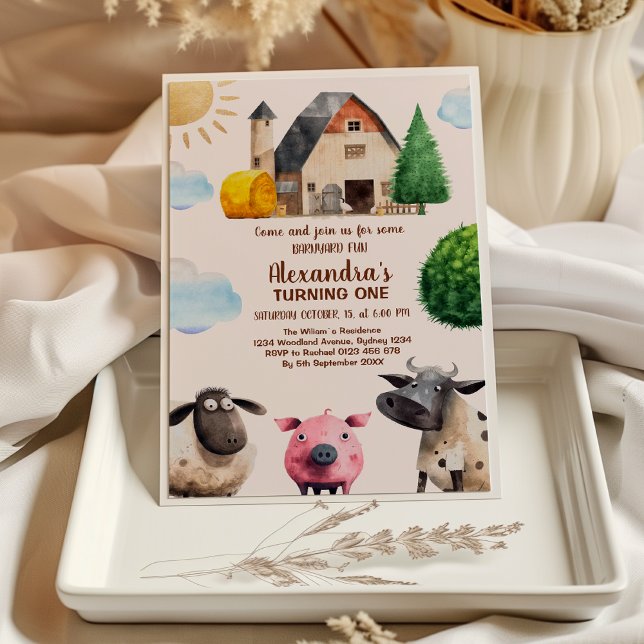 Cute Barnyard Boskap 1:a födelsedag Inbjudningar (Skapare uppladdad)