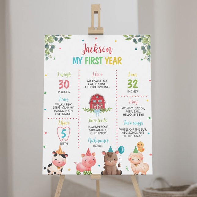 Cute Barnyard Boskap Birthday Milestone Sign Poster (Skapare uppladdad)