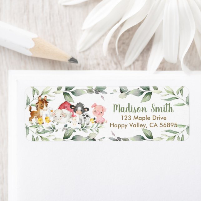 Cute Barnyard Boskap Greenery Returadress Etikett (Insitu)