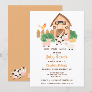 Cute barnyard boskap neutralt babydusch inbjudningar
