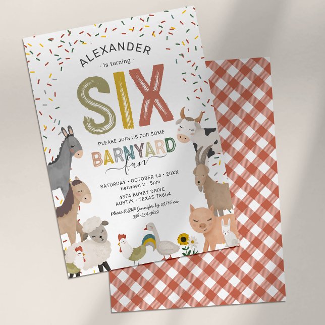 Cute Barnyard Farm 6e Birthday-inbjudan Inbjudningar (Skapare uppladdad)