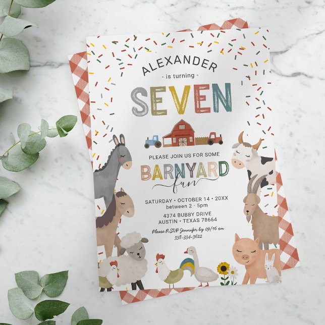 Cute Barnyard Farm 7:e Birthday-inbjudan Inbjudningar (Skapare uppladdad)