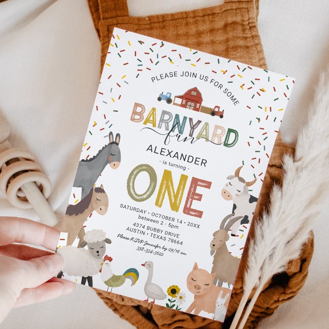 Cute Barnyard Farm Första födelsedagsinbjudan Inbjudningar (Skapare uppladdad)