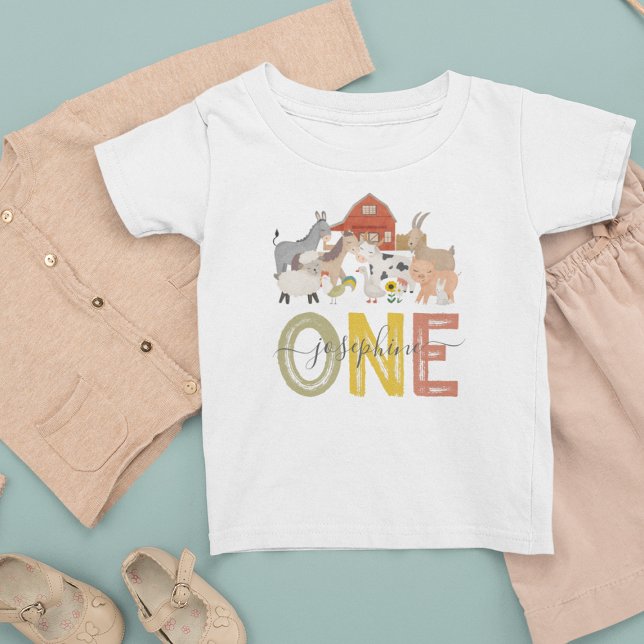 Cute Barnyard första födelsedag Baby T-Shirt (Skapare uppladdad)