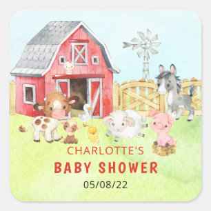 Cute Barnyard Friends Baby Shower Fyrkantigt Klistermärke