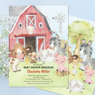 Cute Barnyard Friends Baby Shower Inbjudningar