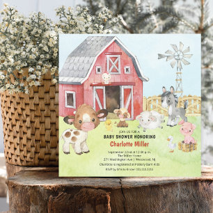 Cute Barnyard Friends Baby Shower Inbjudningar