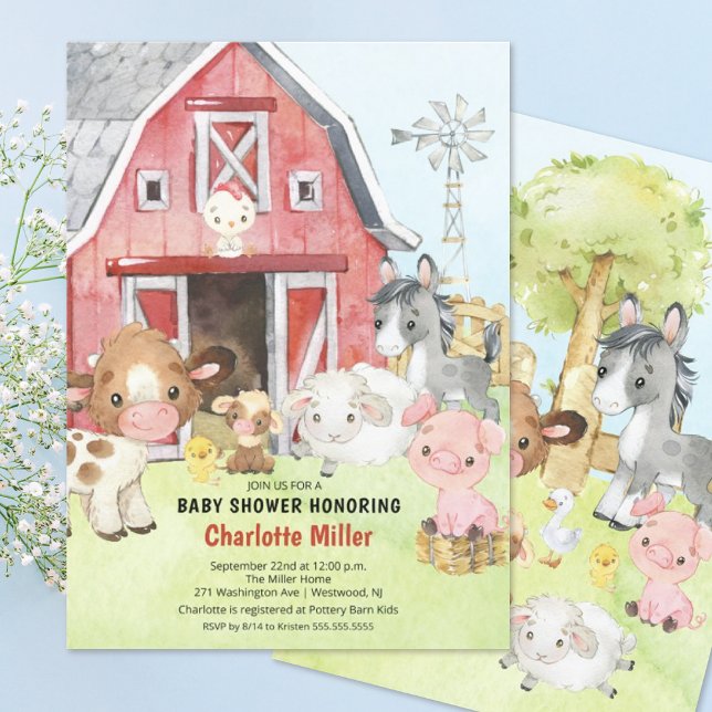 Cute Barnyard Friends Baby Shower Inbjudningar (Skapare uppladdad)