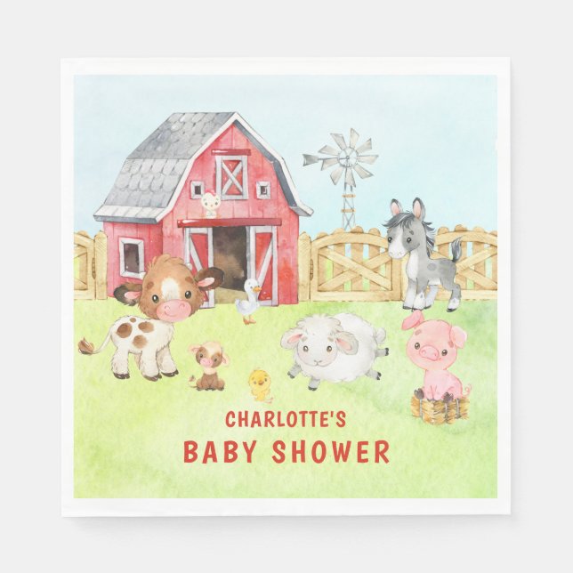Cute Barnyard Friends Baby Shower Pappersservett (Framsidan)