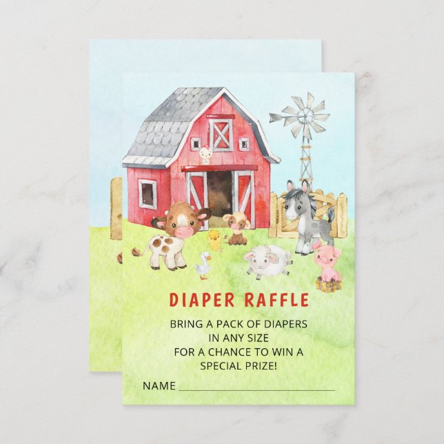 Cute Barnyard Friends Baby Shower Raffle Inbjudningar (Fram/baksida)