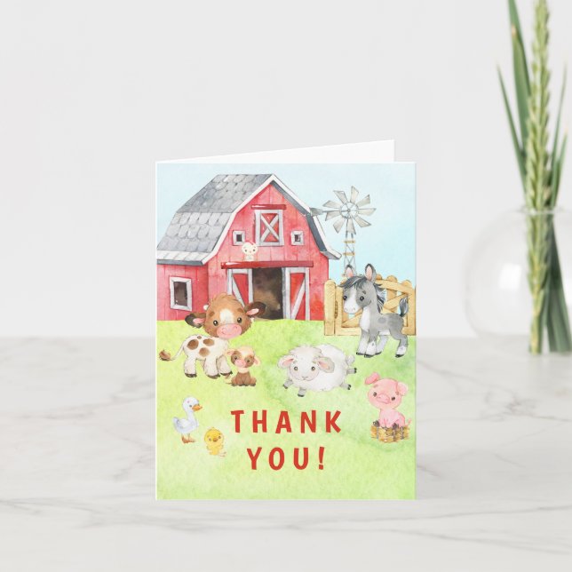 Cute Barnyard Friends Baby Shower Tack Kort (Framsida)