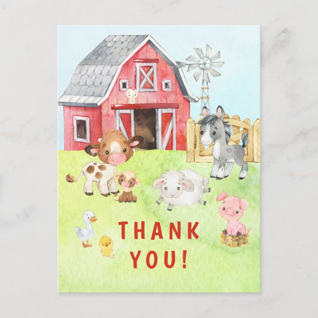 Cute Barnyard Friends Baby Shower Tack Vykort (Framsida)