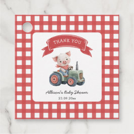 Cute Barnyard Gris Baby Shower Red Rand Gåvor Etiketter