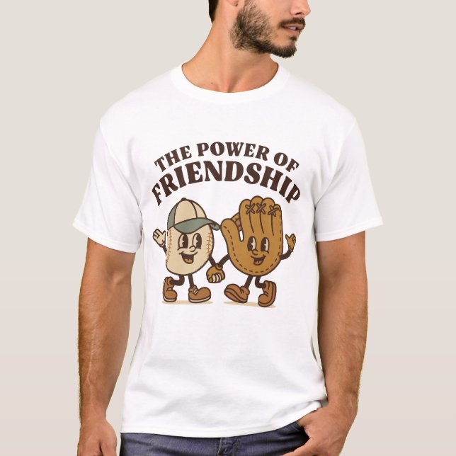 Cute Baseball and Glove Tecknad Graphic T Shirt (Framsida)