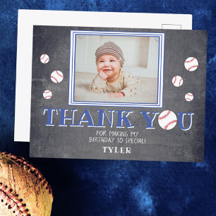Cute Baseball Chalkboard Birthday Photo Tack Vykort