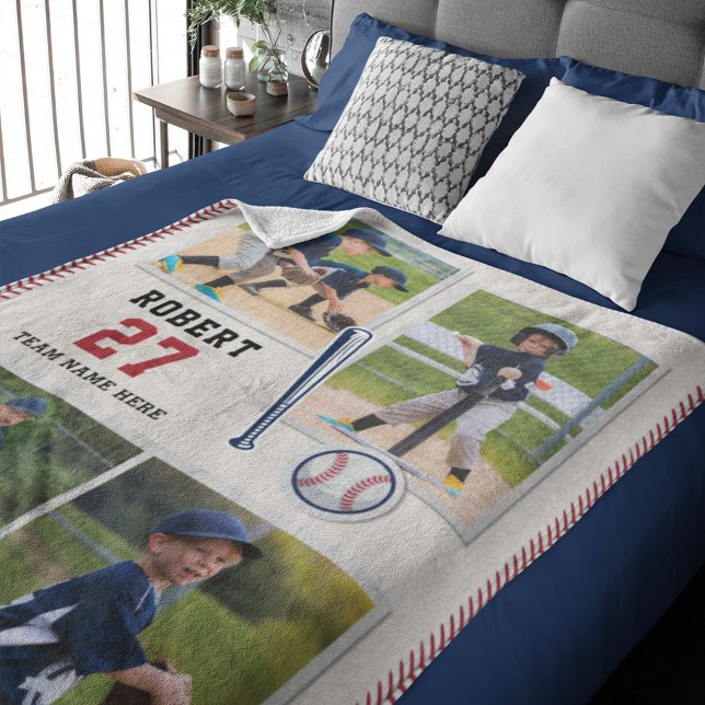 Cute Baseball Fläkt Personlig Sports Fleecefilt (Modern Baseball Photo Collage Custom Blanket)