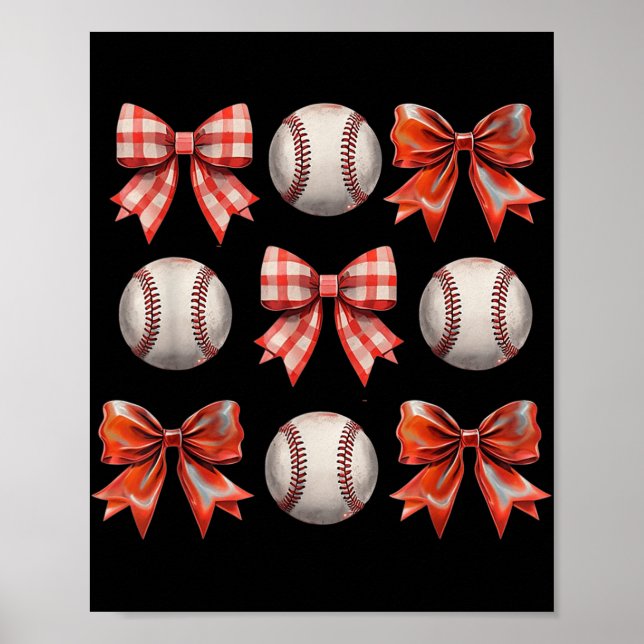 Cute Baseball Girls Småbarn Kids Coquette Bow Base Poster (Framsidan)