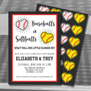 Cute Basebollar eller Softbollar Gender Reveal Inbjudningar