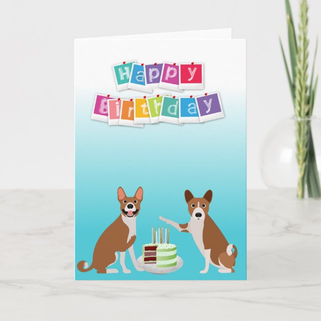 Cute Basenji Hound Hund Animal with Cake Kort (Framsida)